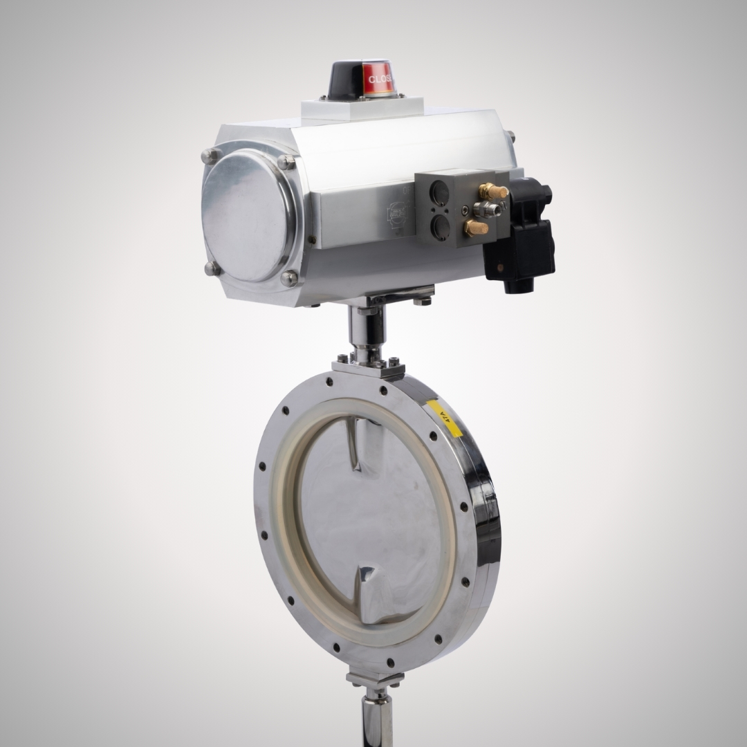 Wafer type slim body butterfly valve with actuator