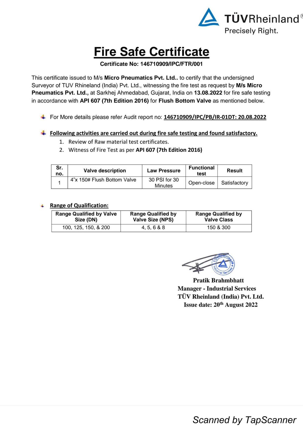 Fire testing API 607-Flush Bottom Valve