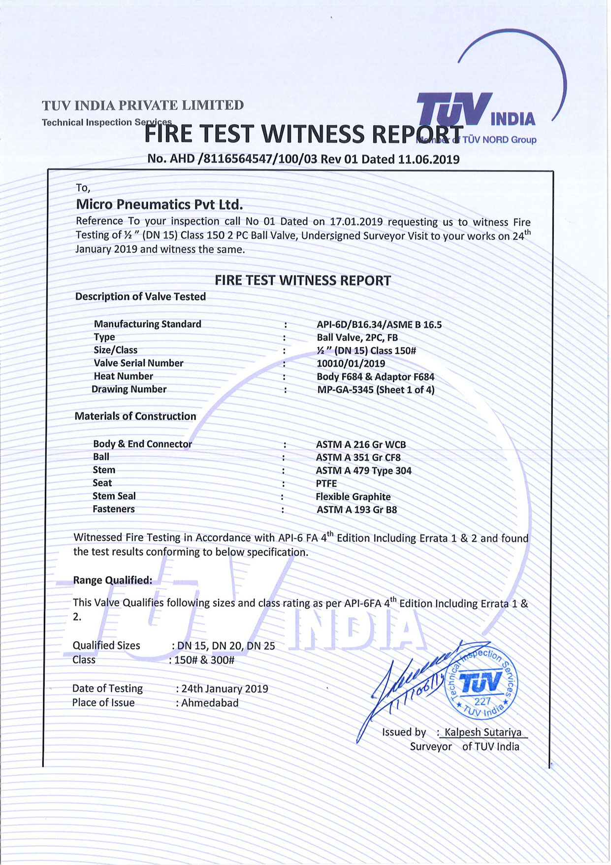 Fire testing API 6FA-Ball Valve