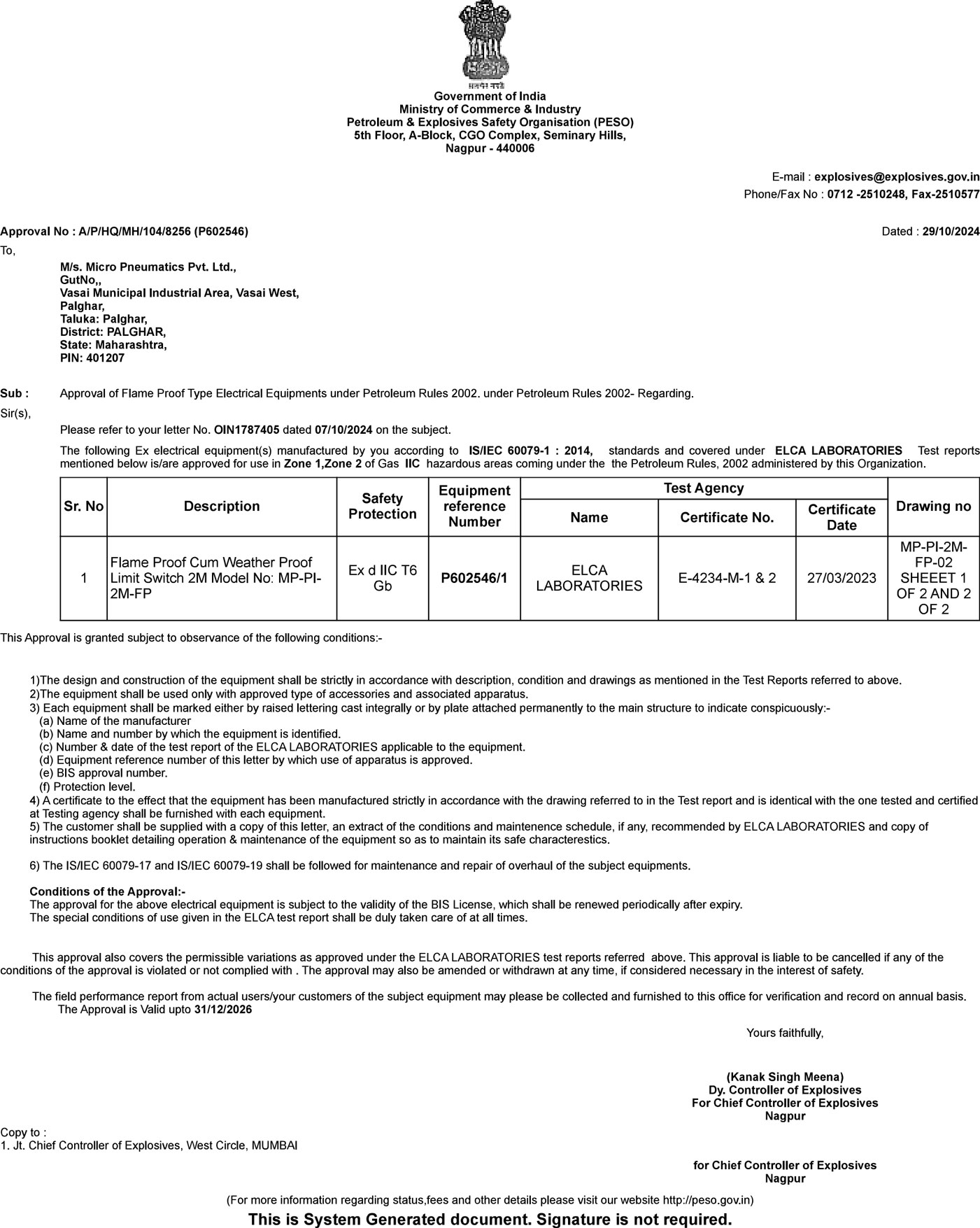 PESO CERTIFICATE FOR 2MS DOME