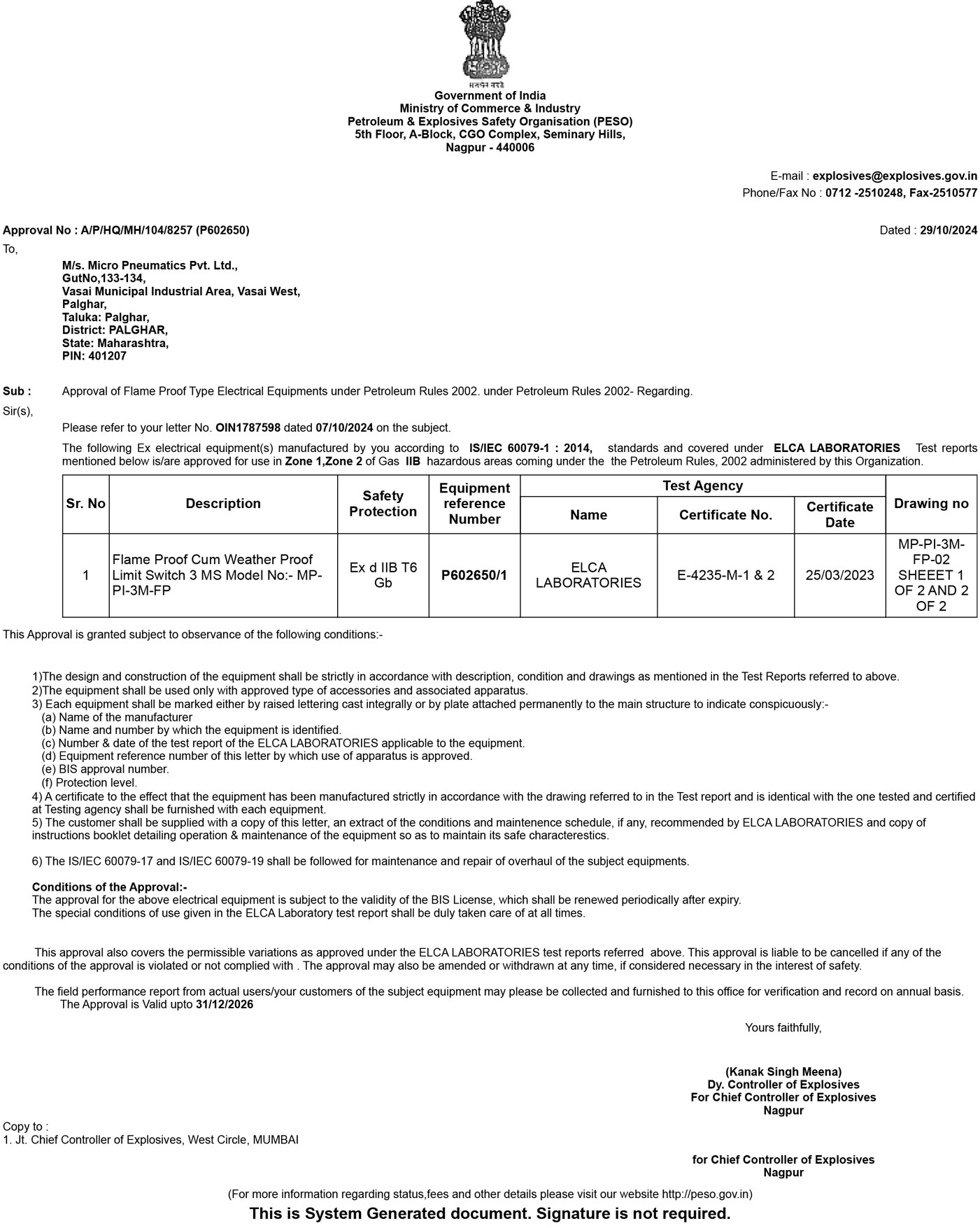 PESO CERTIFICATE FOR 3MS DOME